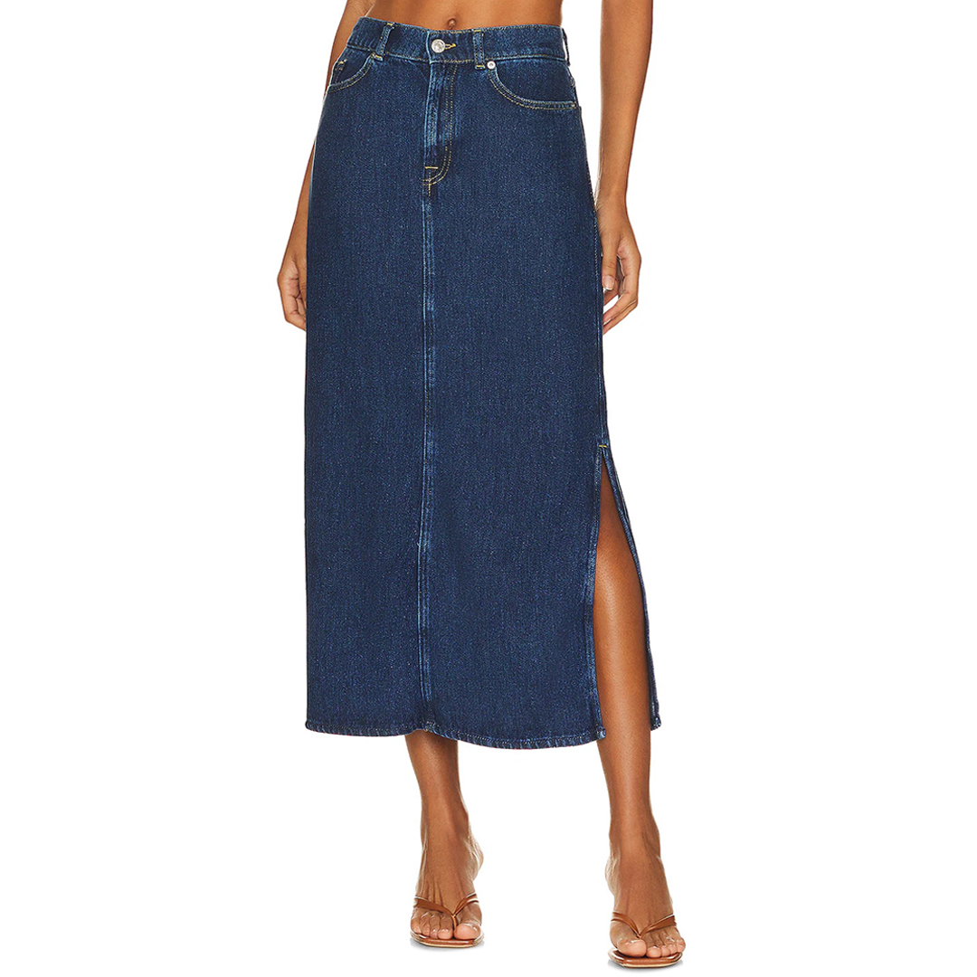 Dark Blue Denim Midi Skirt