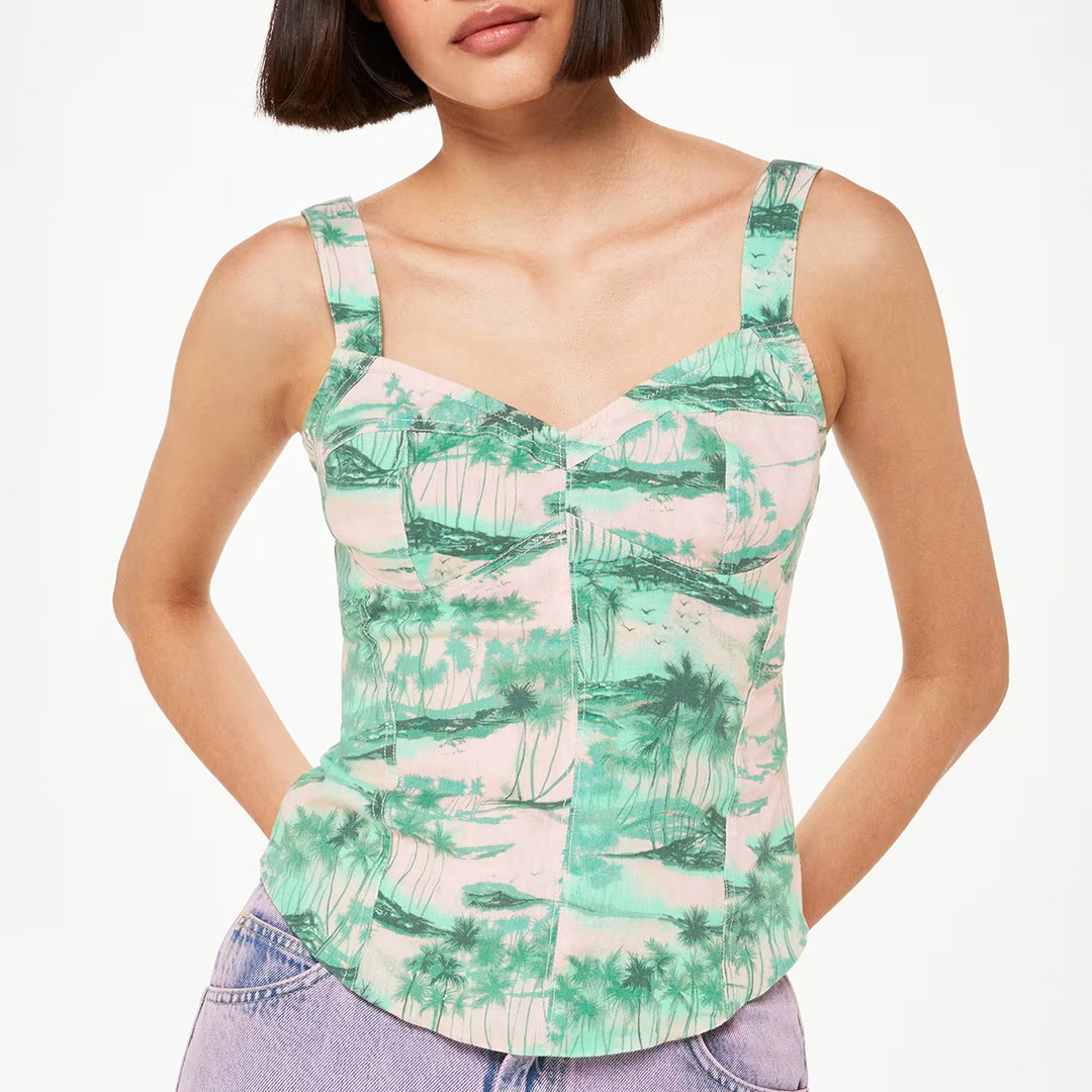 Pink Waving Palms Bustier Top