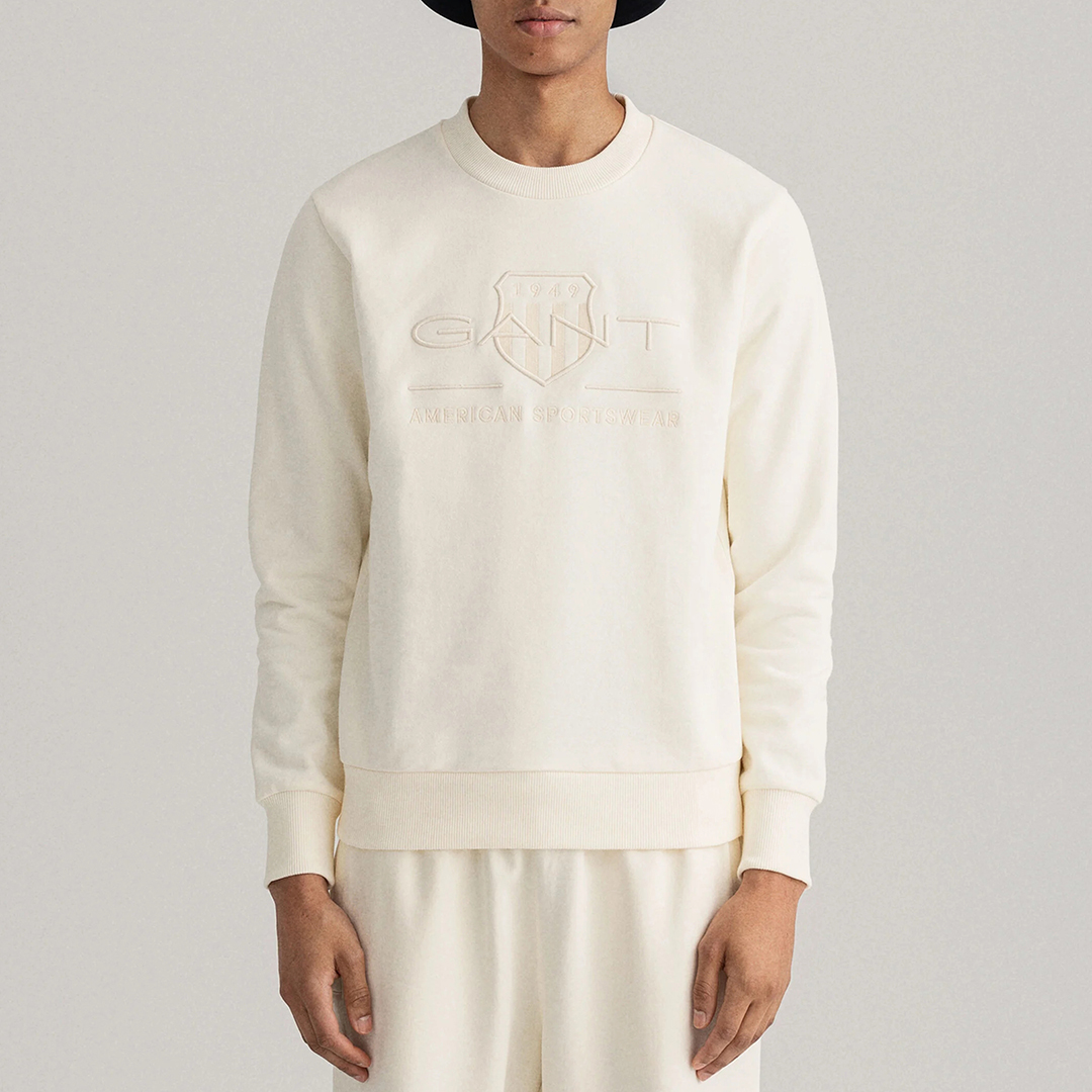 Cream Tonal Shield Cotton Sweatshirt