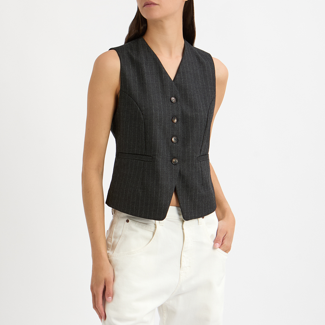 Charcoal Pinstripe Wool Blend Waistcoat - NÂ°Â· Eleven - Modalova