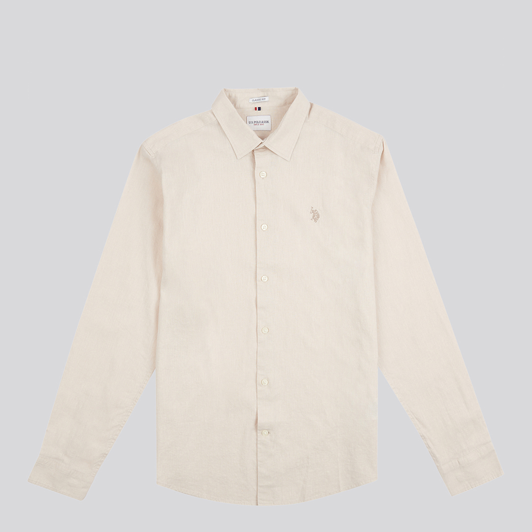 Sand Linen Blend Long Sleeve Shirt