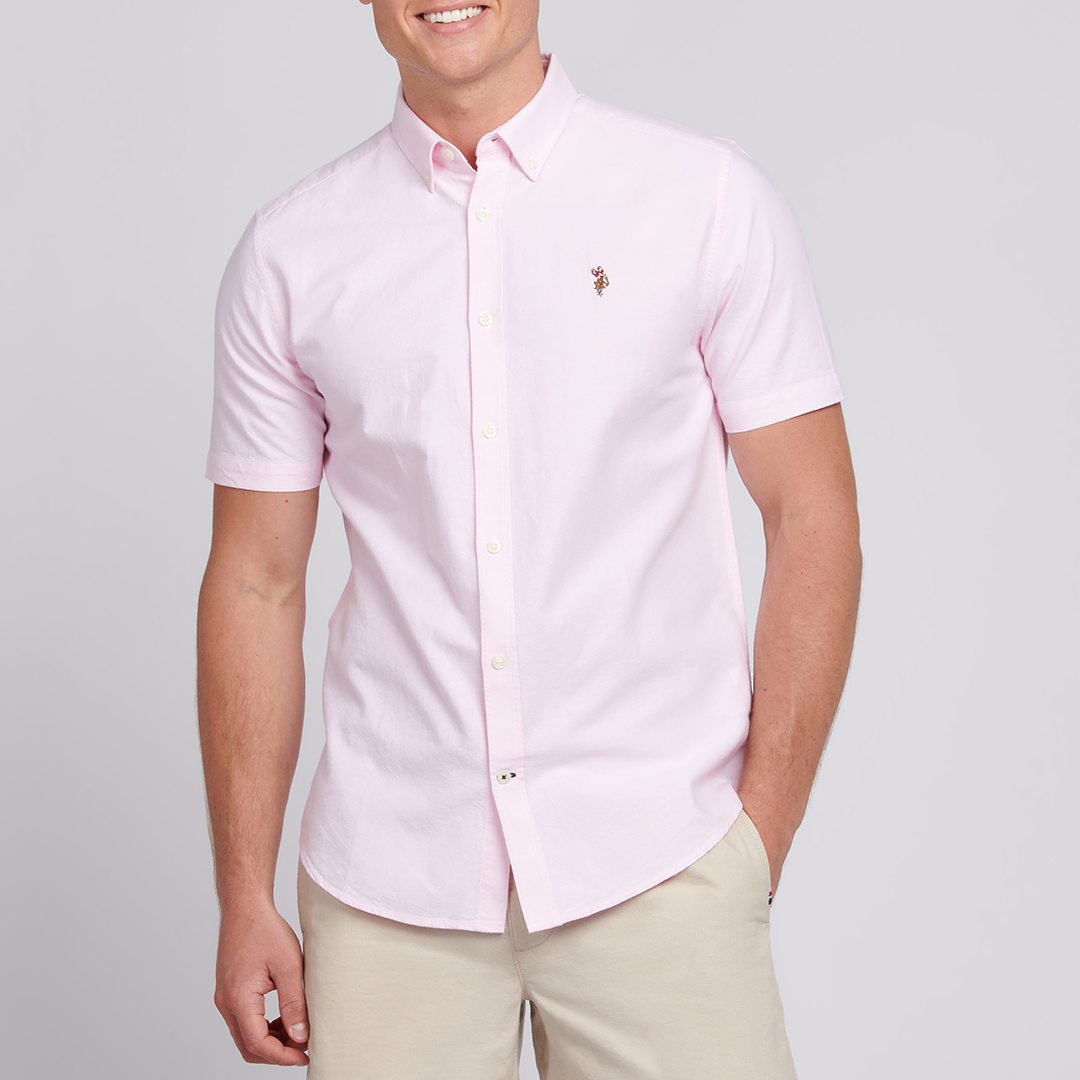 Pink Short Sleeve Oxford Cotton Shirt
