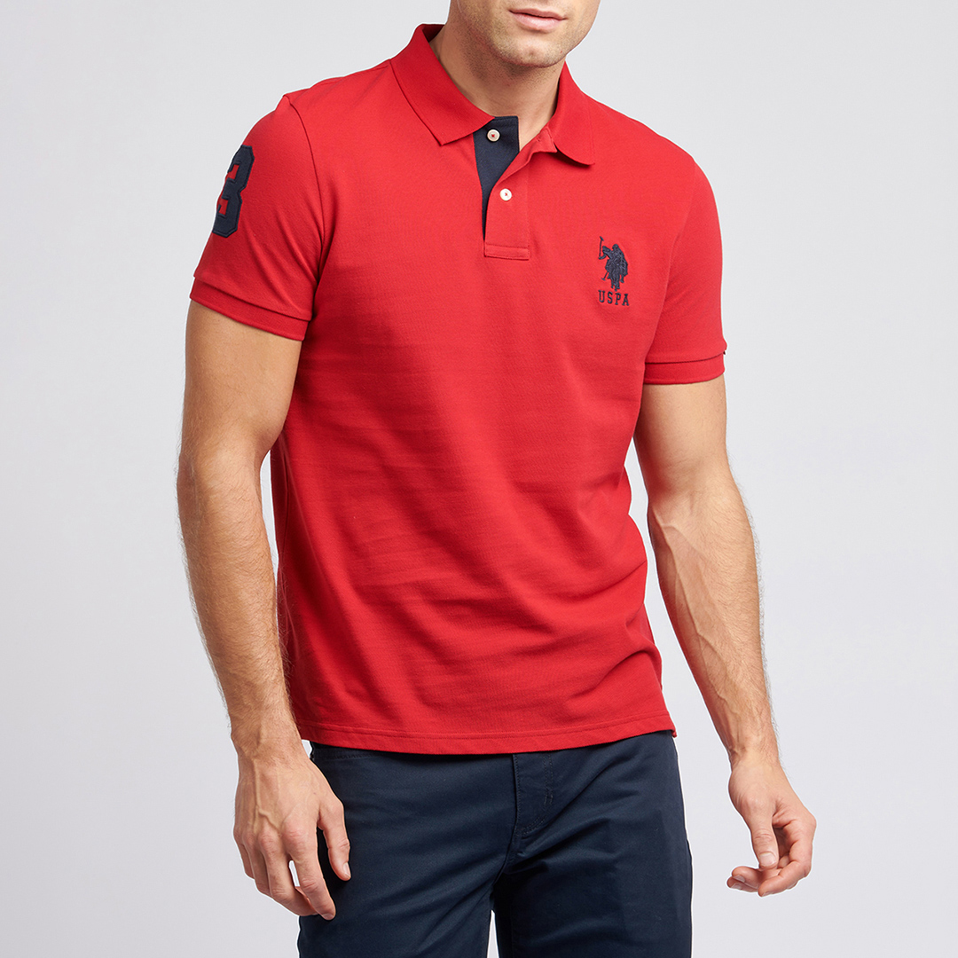Red Player 3 Patchwork Pique Polo Shirt