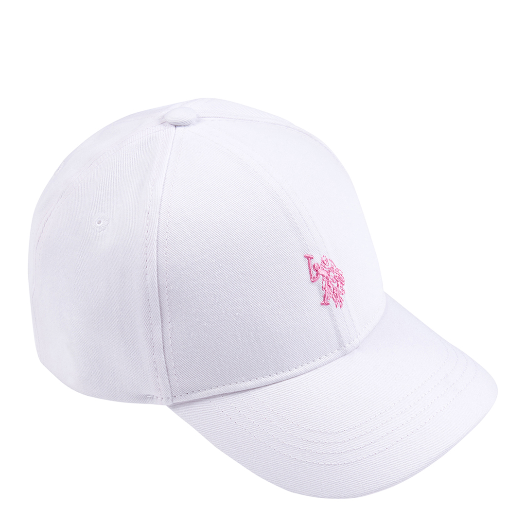 Girl's White Embroidered Logo Cotton Cap