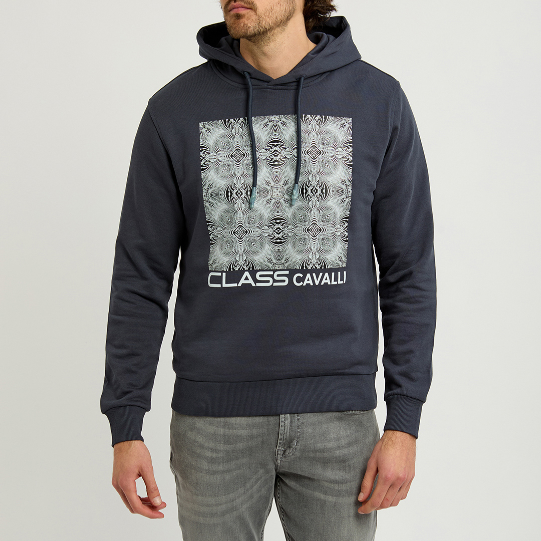 Navy Geometric Square Logo Cotton Hoodie