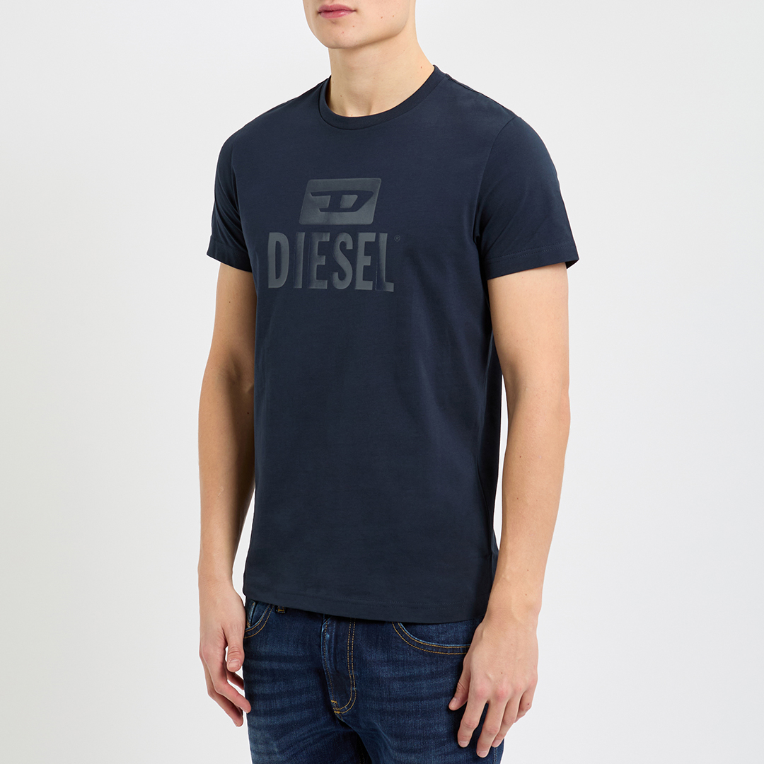 Navy Logo Print Cotton T-Shirt