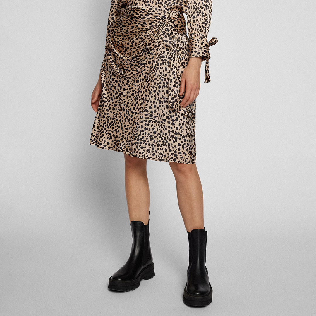 Brown C_Vedina Animal Print Ruched Skirt