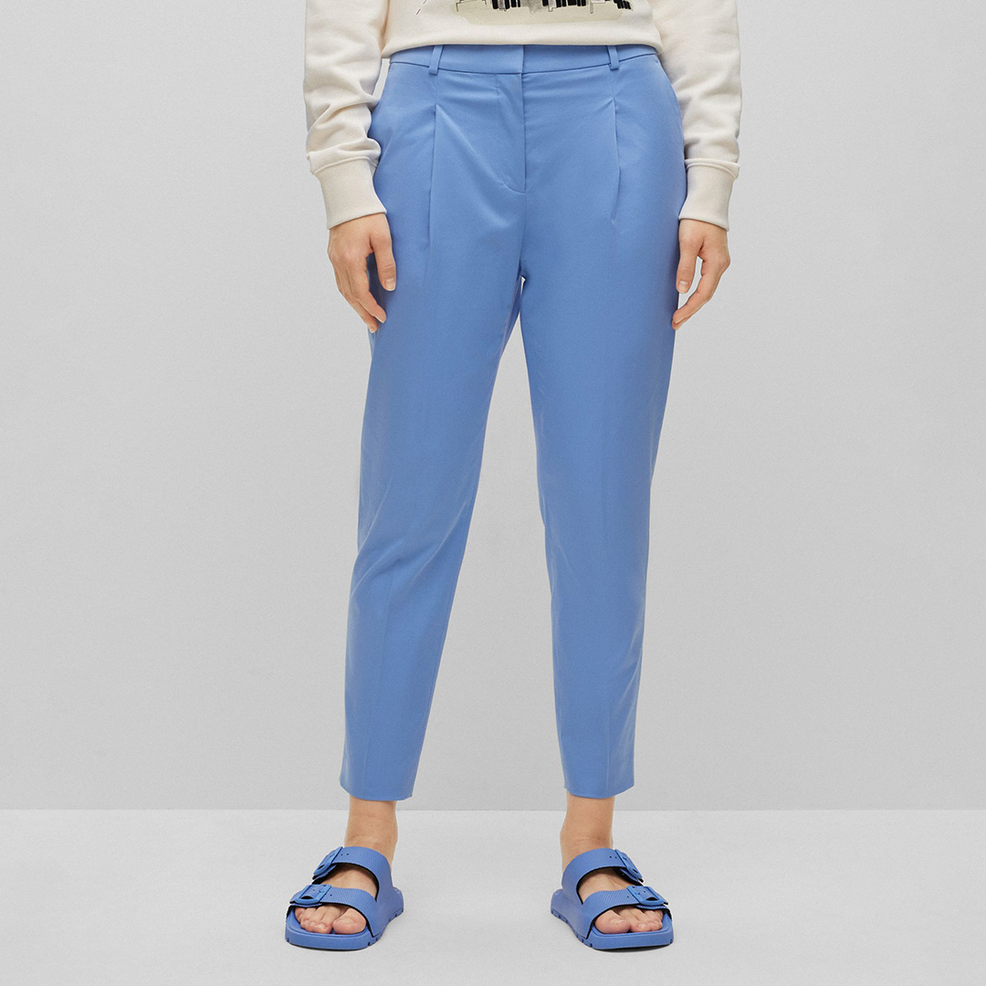Blue Tetida Cropped Cotton Blend Trousers