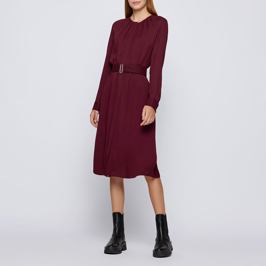 Dark Red Dibanora Belted Dress