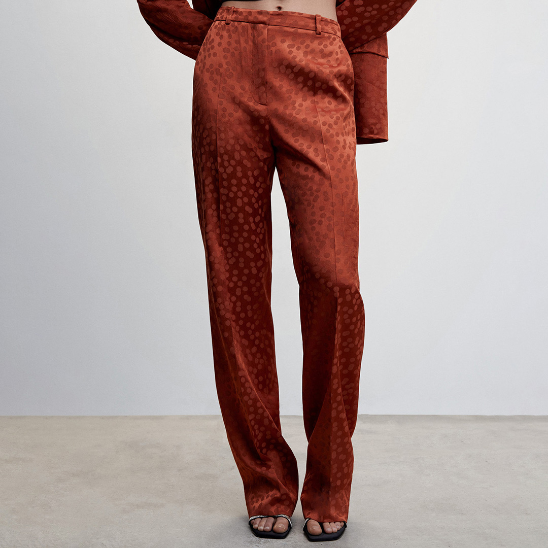 Orange Satin trousers with polka dots