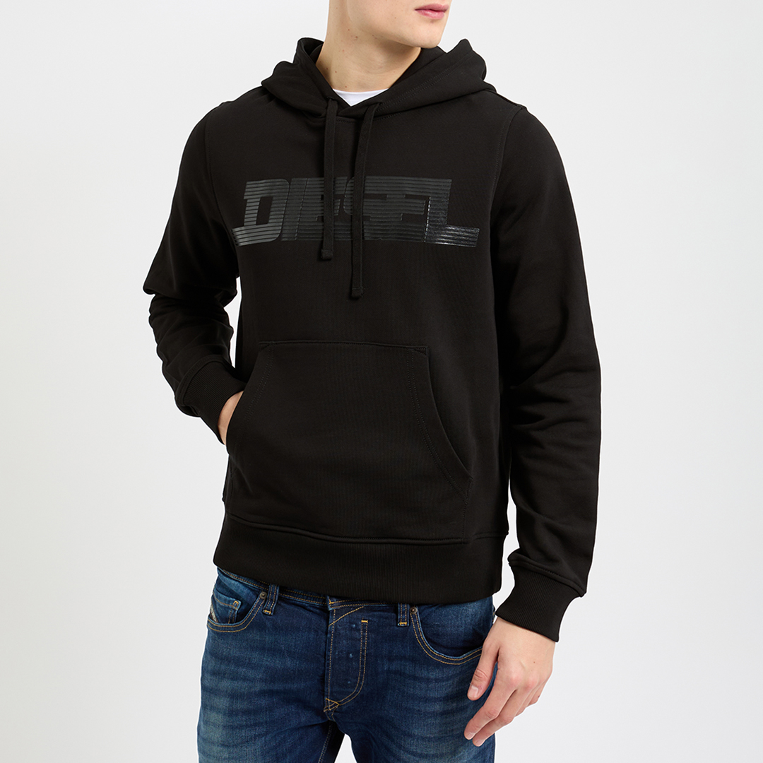 Black Chest Logo Cotton Hoodie
