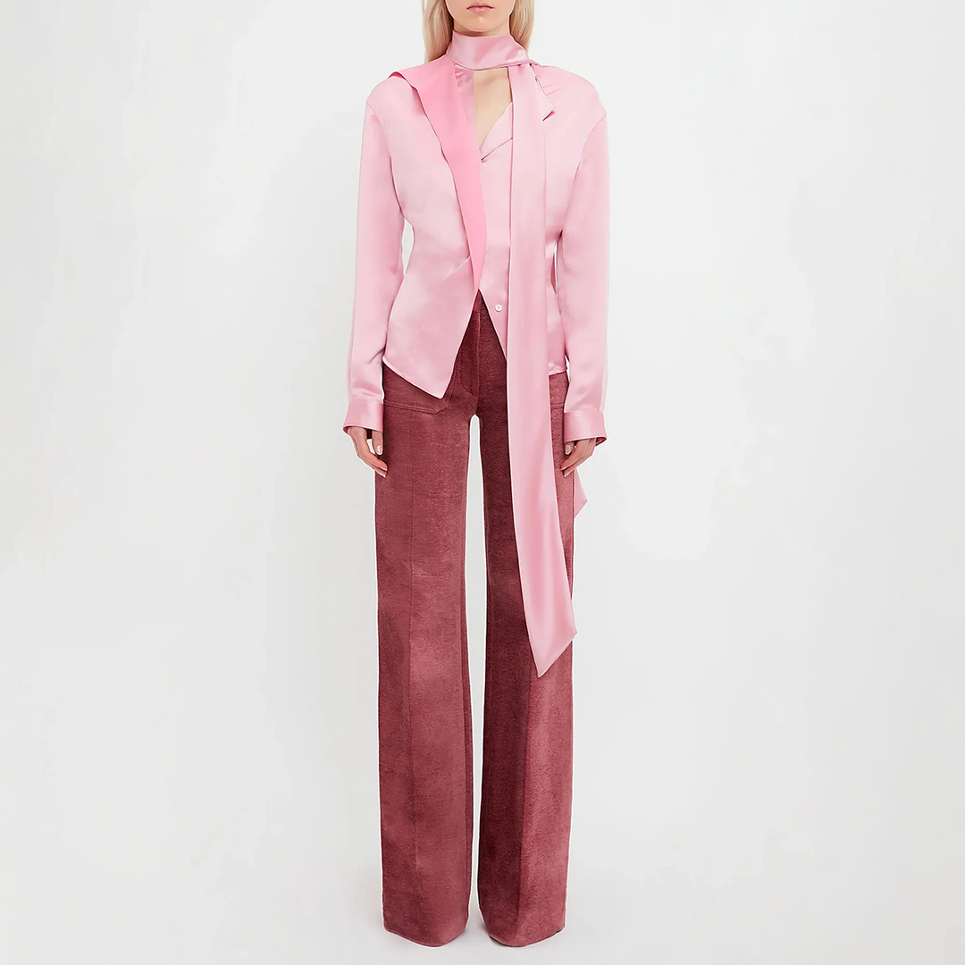 Pink Scarf Neck Blouse