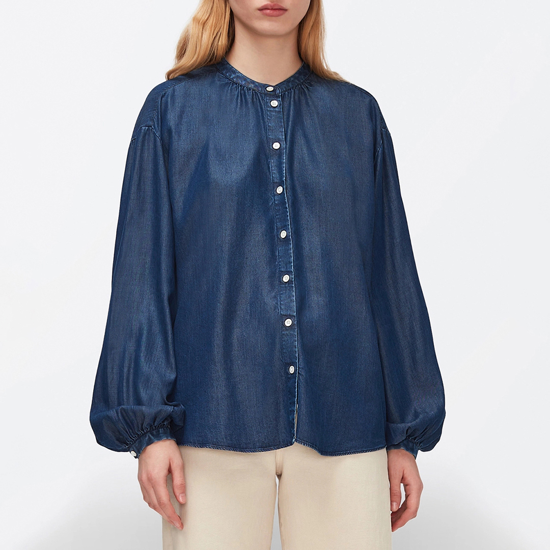 Dark Blue Puff Sleeve Blouse