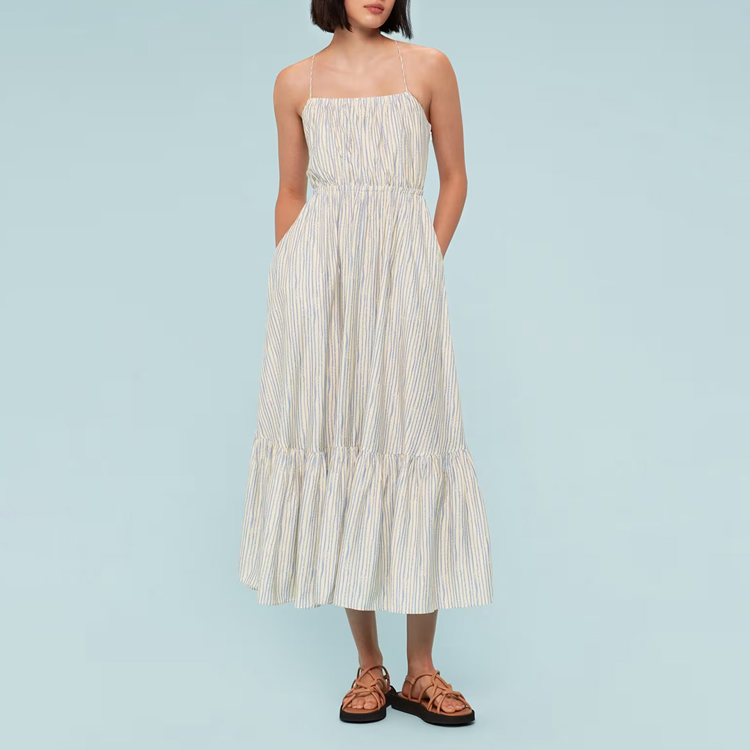 Blue Stripe Silk Blend Dress