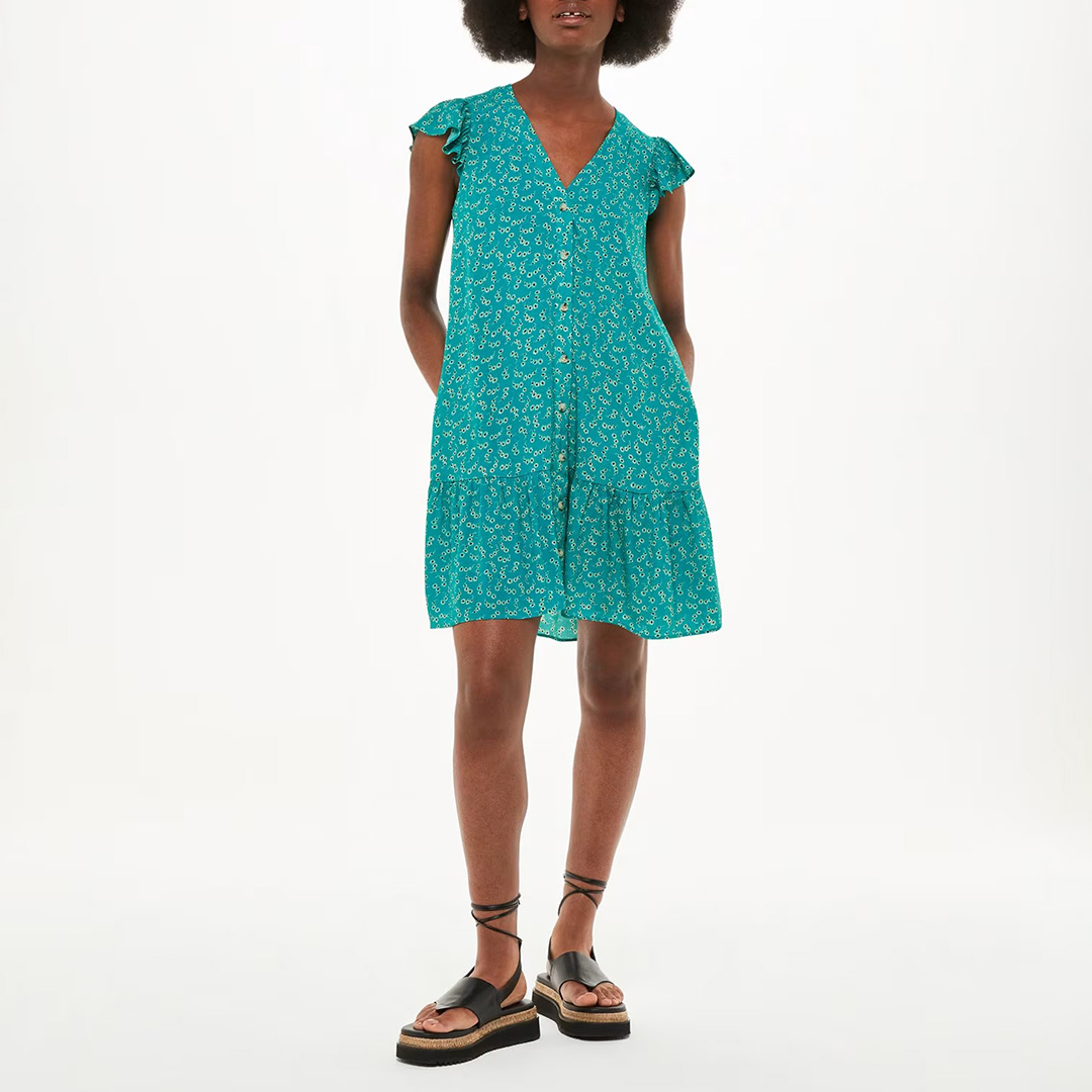 Green Floral Crescent Flippy Dress