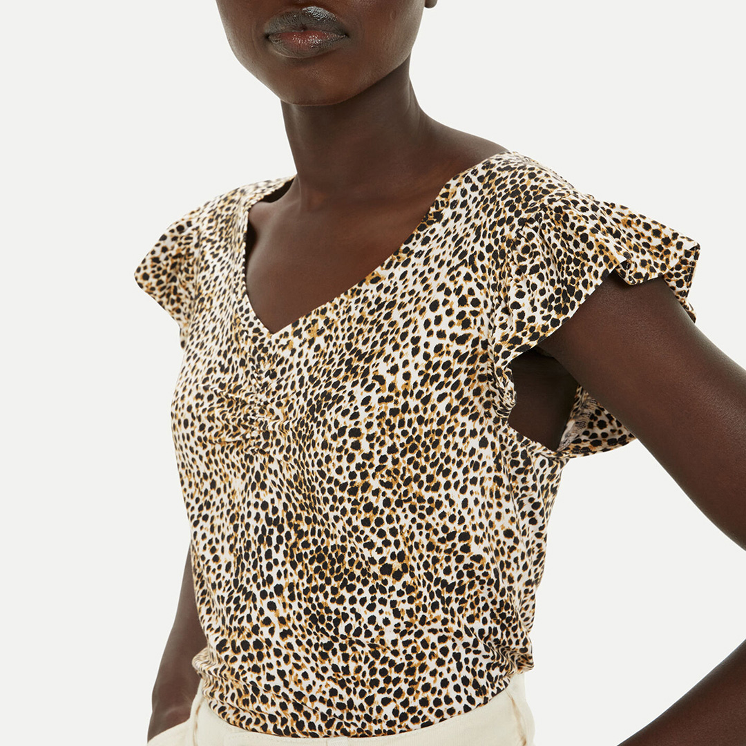 Brown Ink Spot V Neck Top