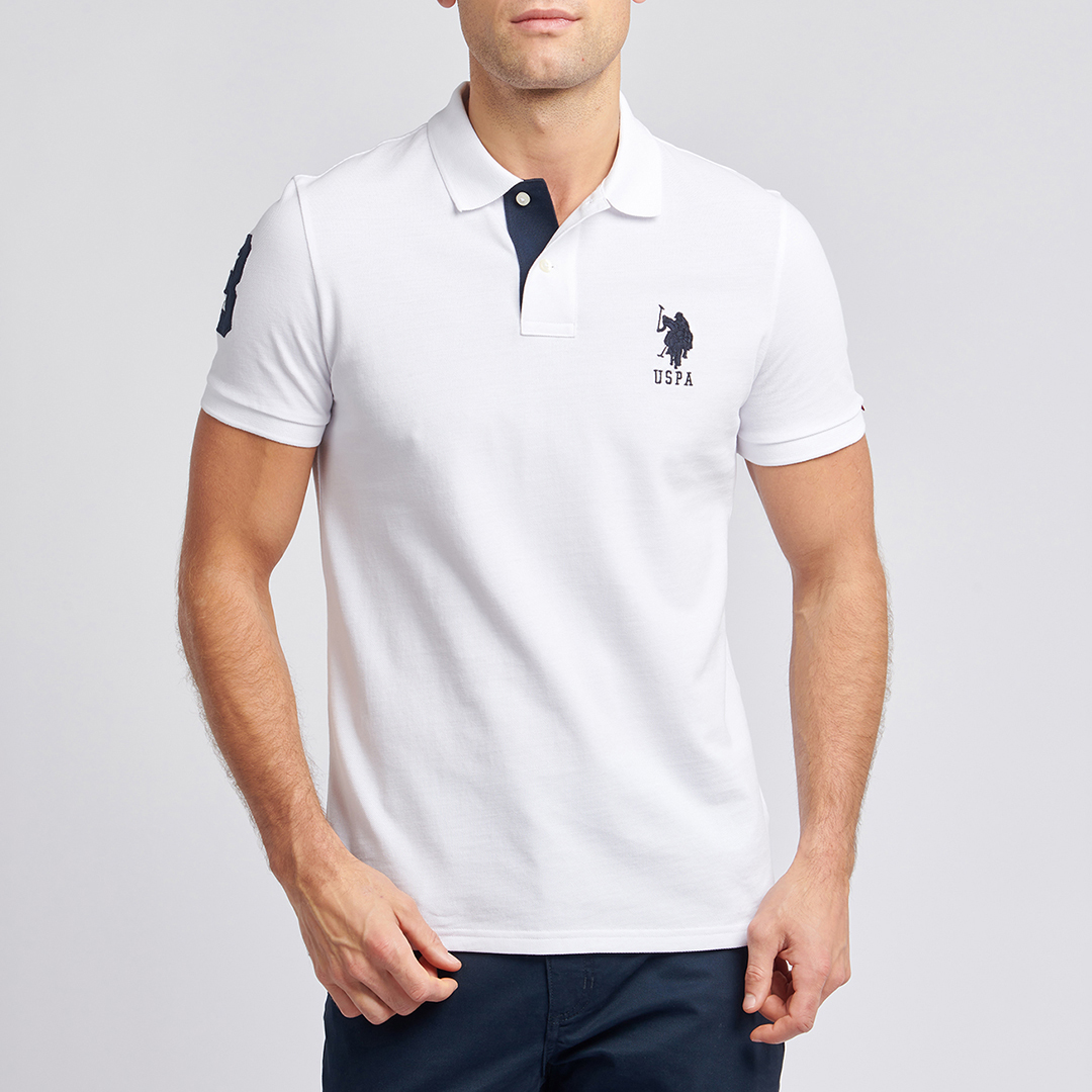 White Player Patchwork Pique Polo Shirt