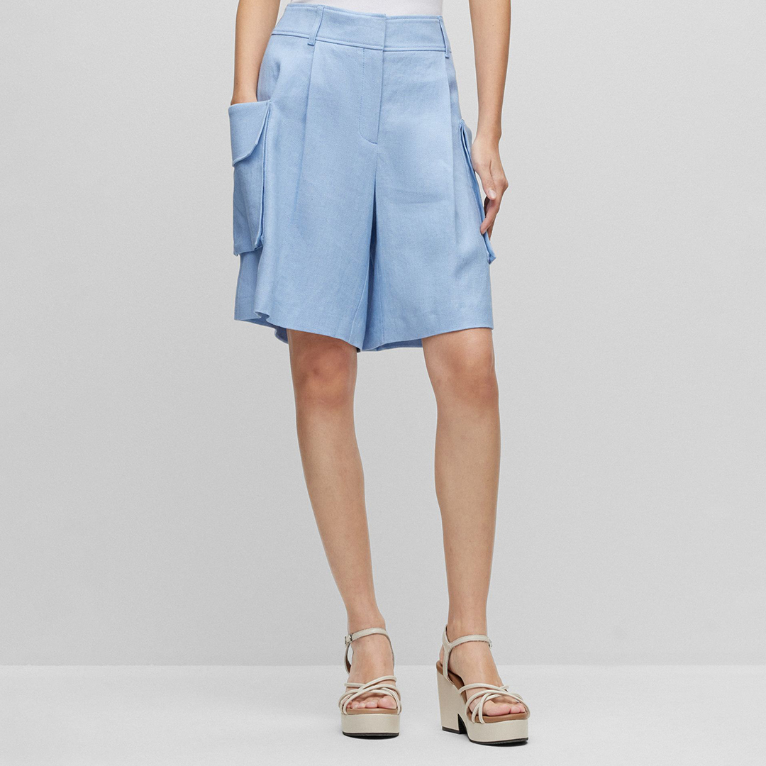 Blue Taeva Linen Blend Cargo Shorts