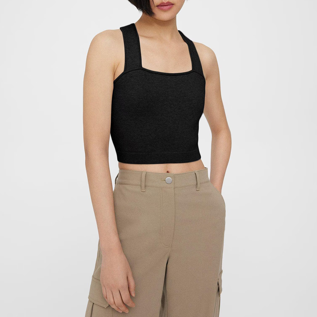 Black Cropped Cashmere Blend Tank Top