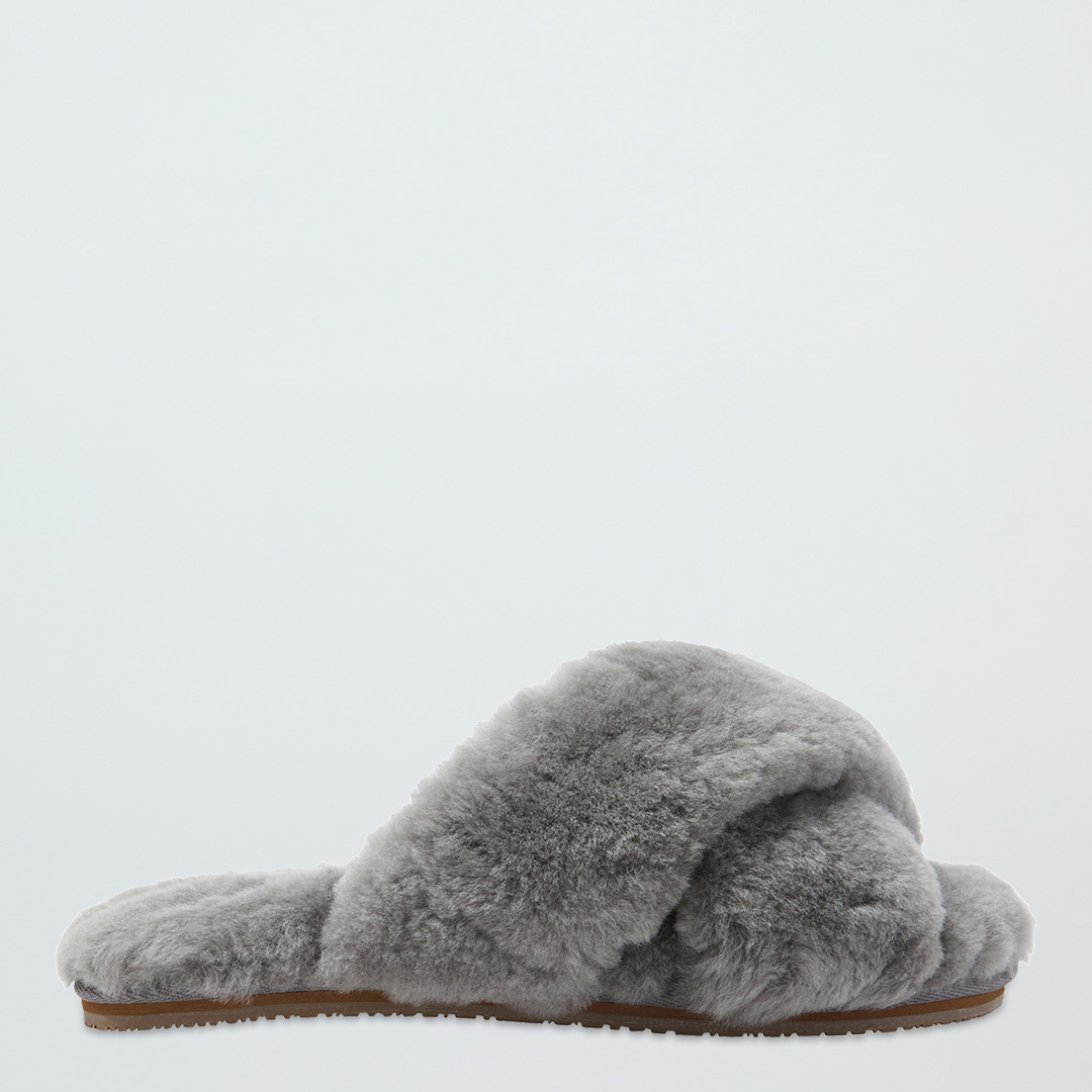 Grey Sheepskin Cross-Over Slides