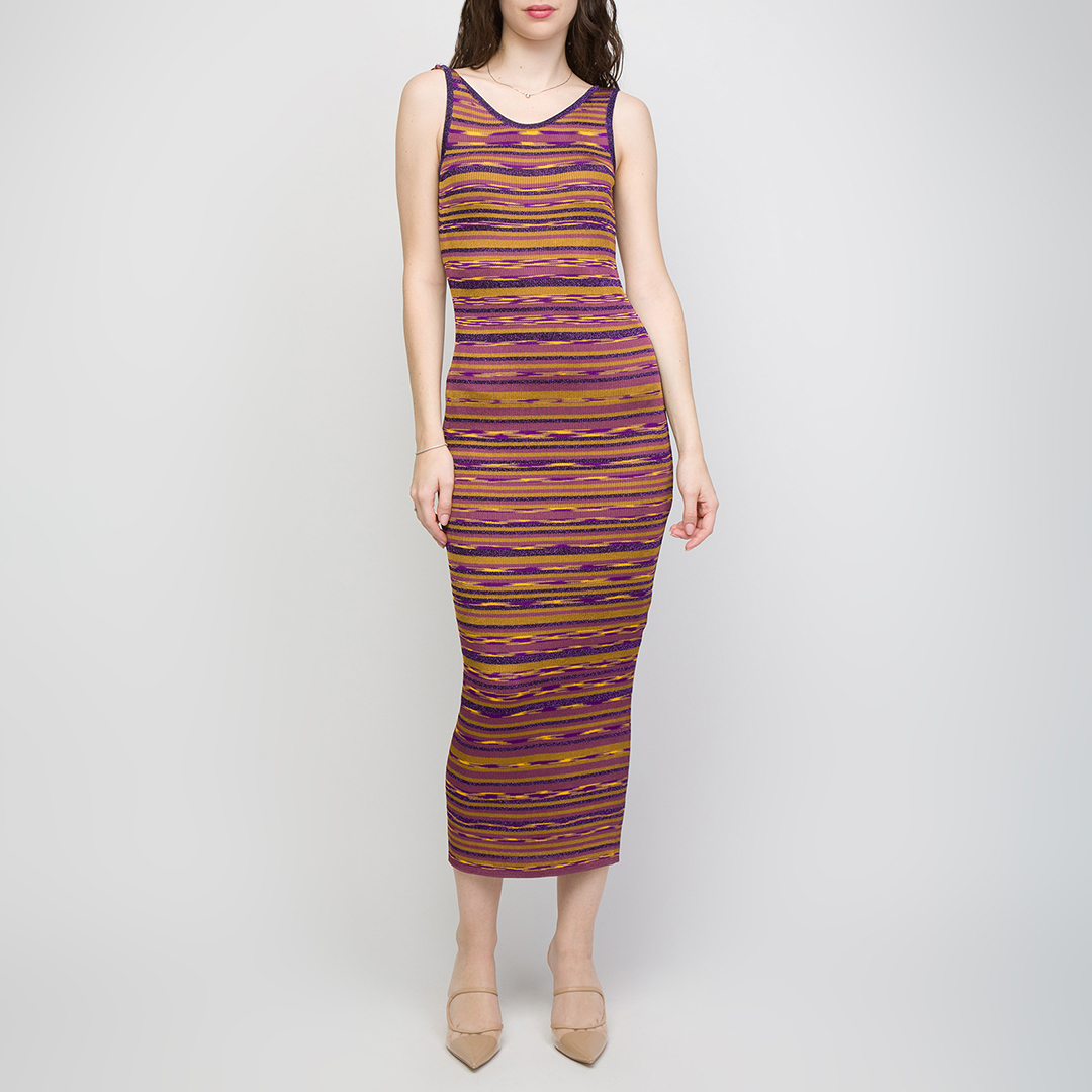 Purple Stripe Sleeveless Midi Dress