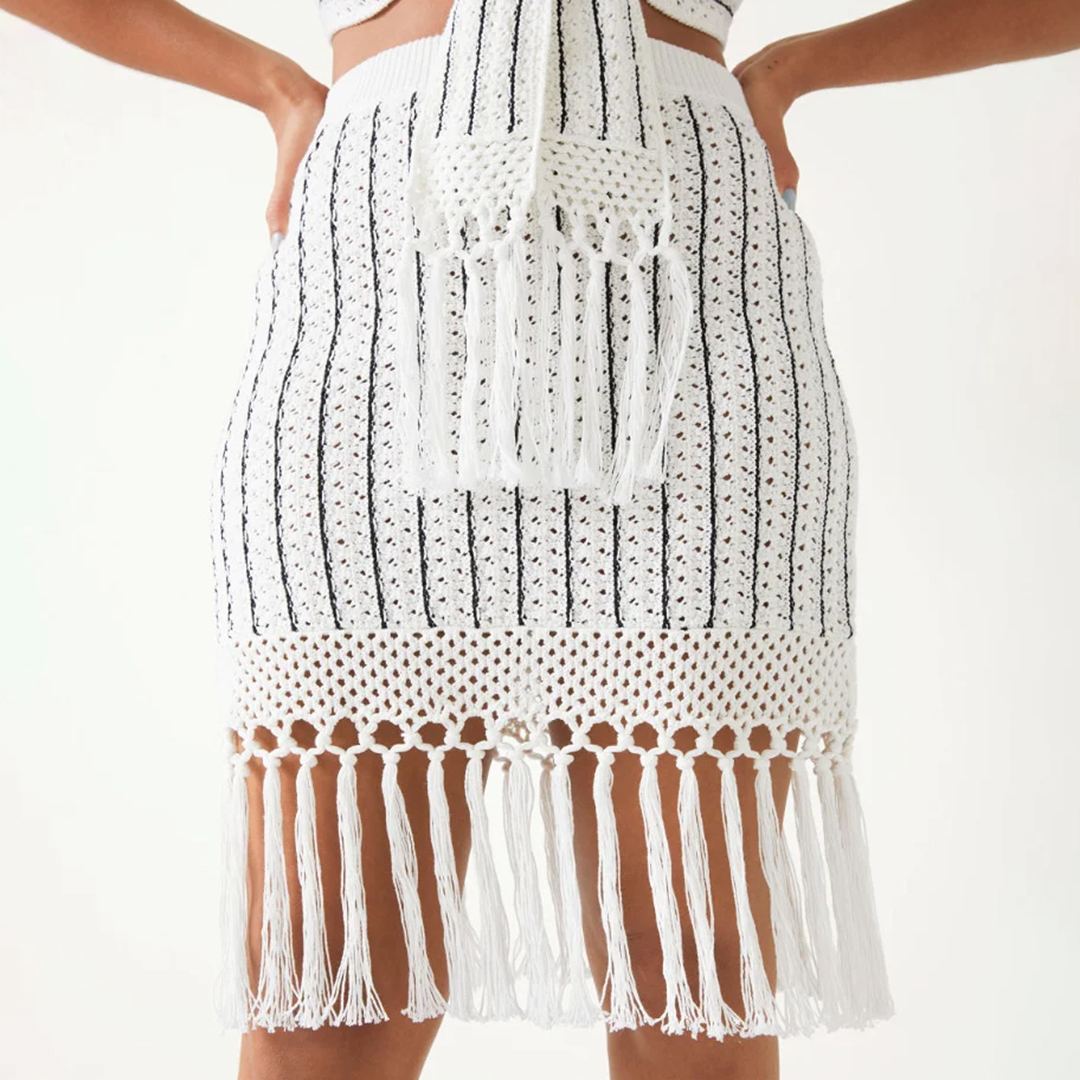 White Simon Crochet Cotton Mini Skirt