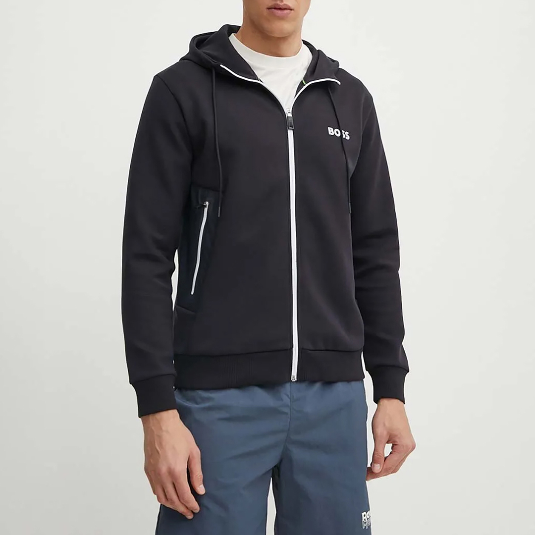 Navy Saggy Zipped Cotton Blend Hoodie