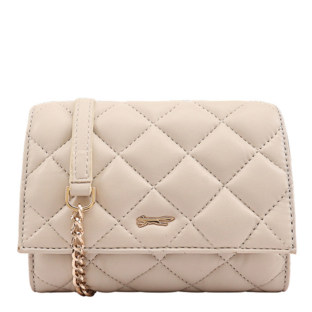 Beige Quilted Leather Deshka Crossbody Bag
