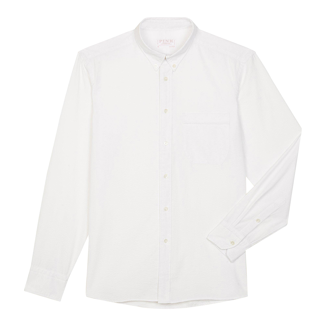 White Seersucker Stripe Tailored Fit Cotton Shirt