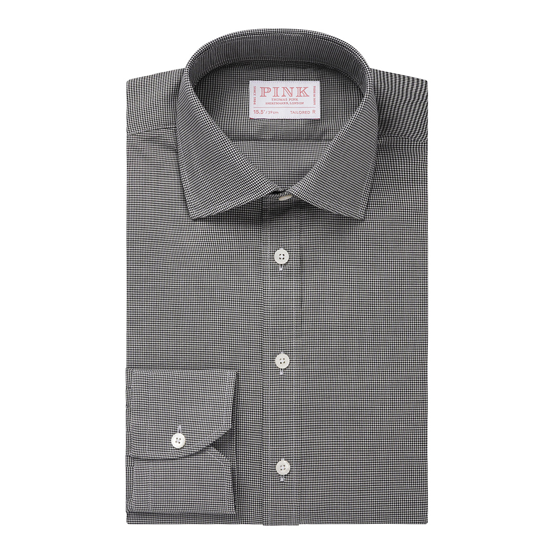 Black Puppytooth Tailored Fit Cotton Shirt