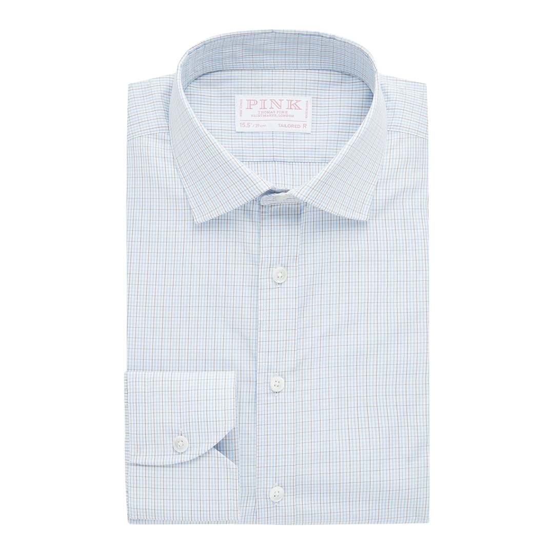 Blue Grid Check Tailored Fit Cotton Shirt