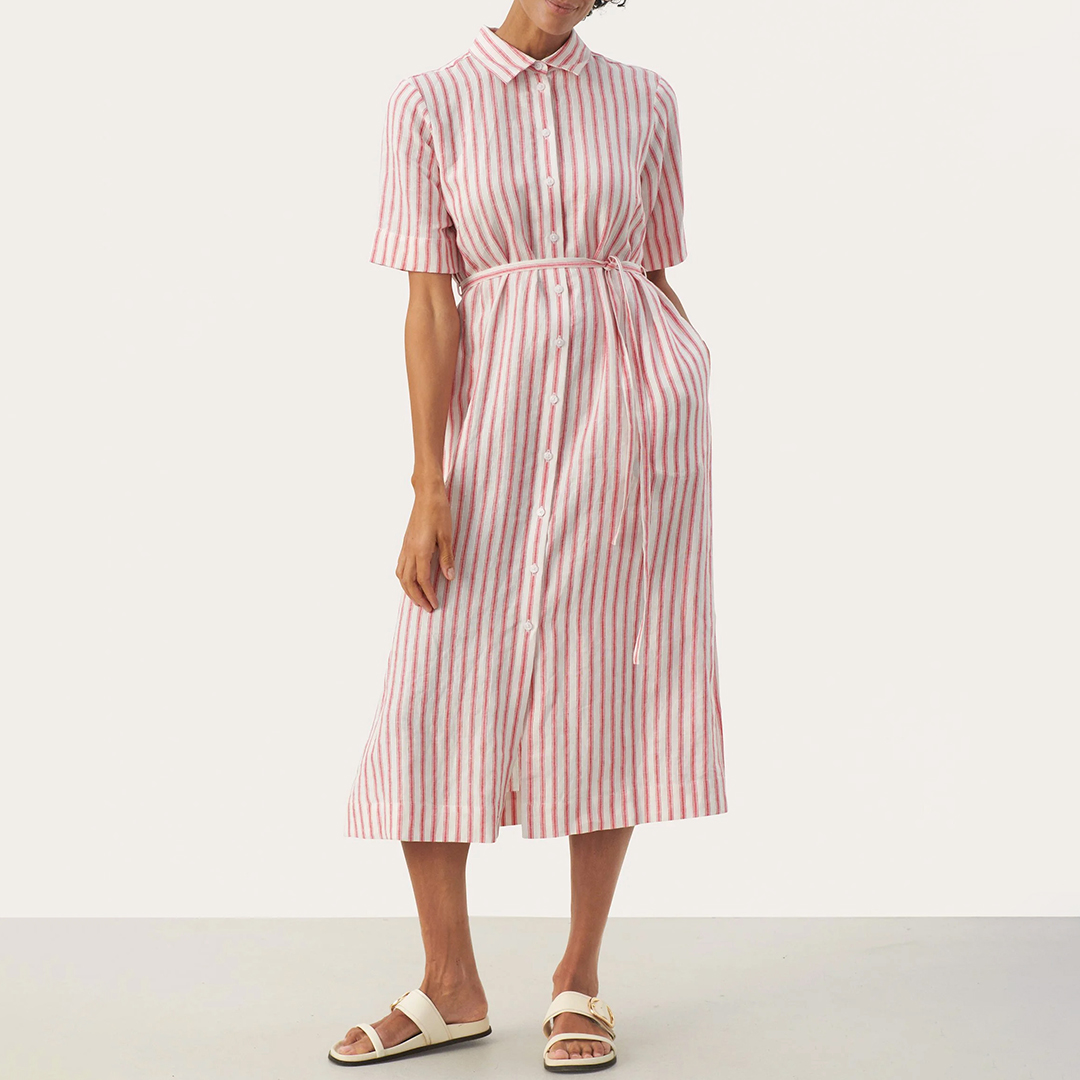 Red Emmalou Stripe Linen Dress