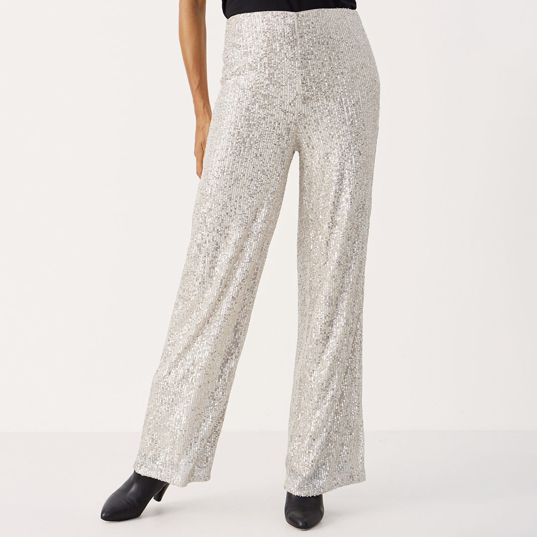 Silver Tatiana Sequin Wide Leg Trousers
