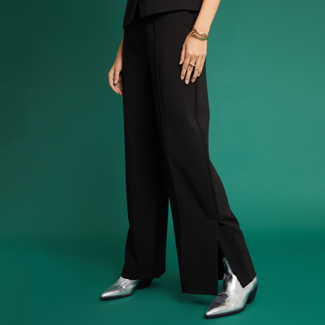Black Wide Leg Split Side Trouser - Another Sunday - Modalova