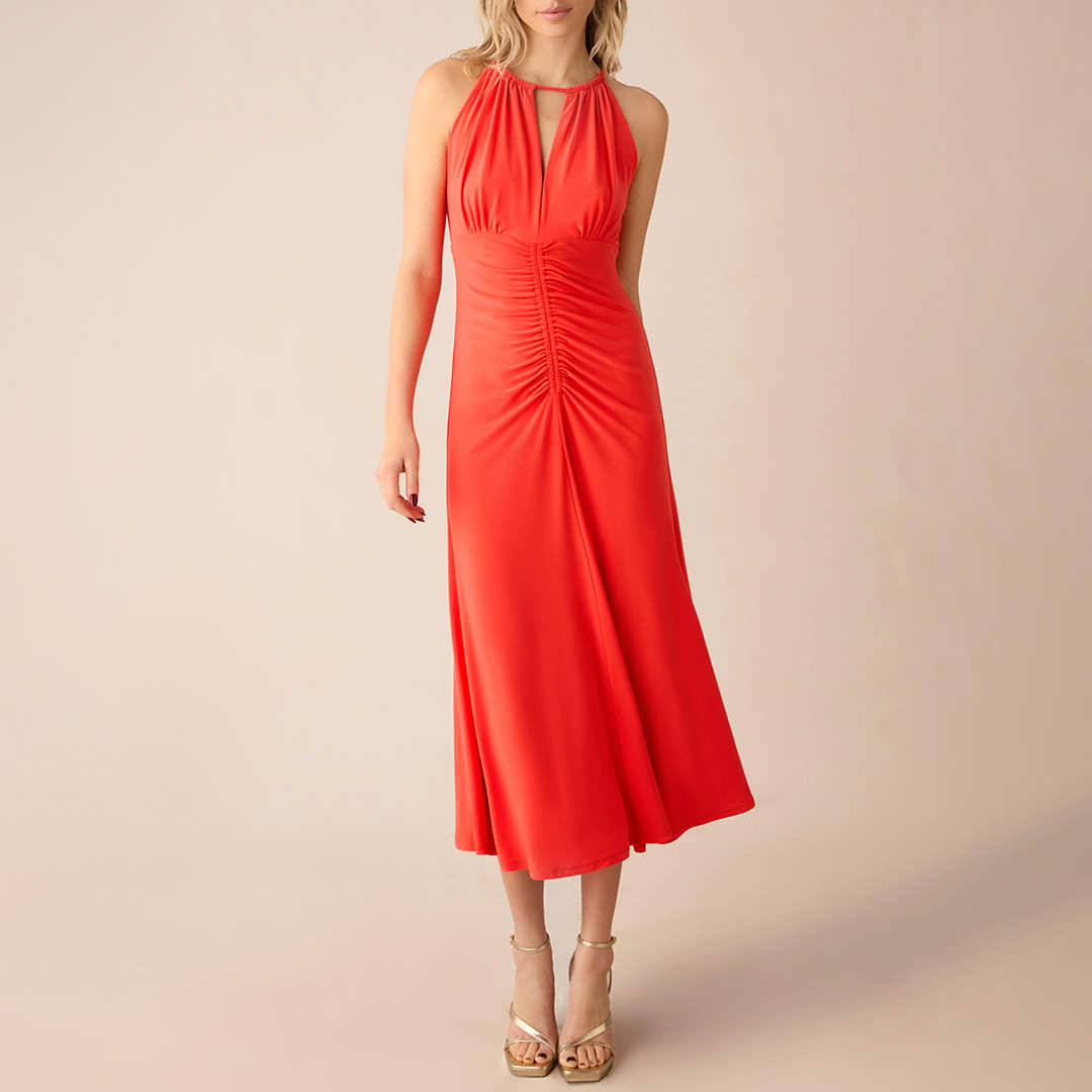 Coral Red Jersey Halterneck Midi Dress