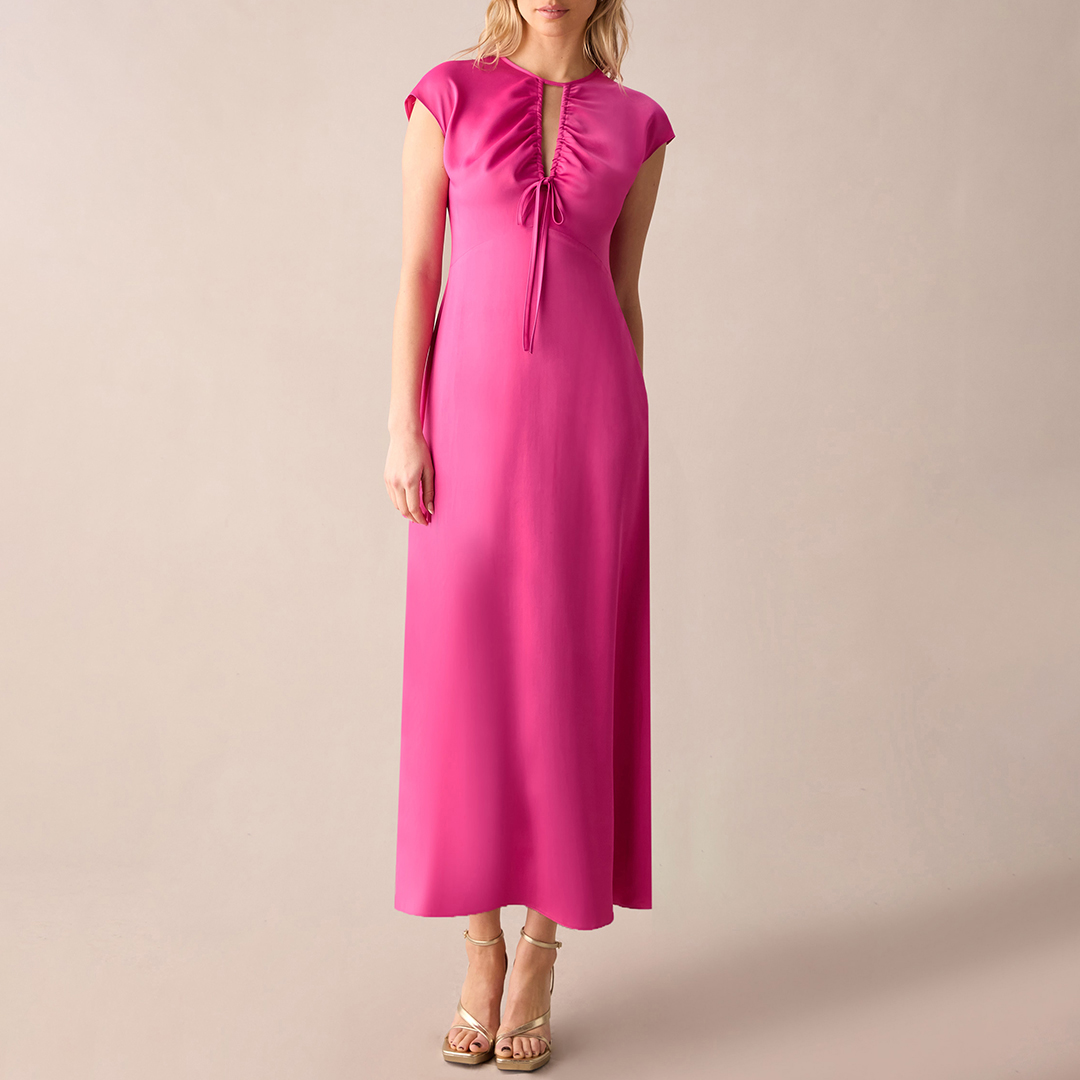 Arabella Pink Satin Keyhole Front Dress