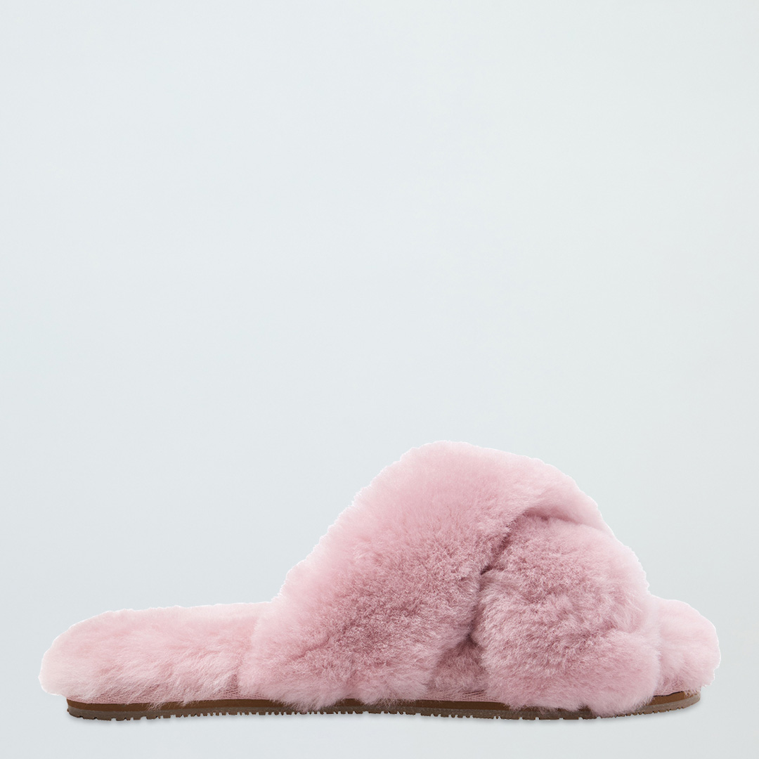 Pink Sheepskin Cross-Over Slides