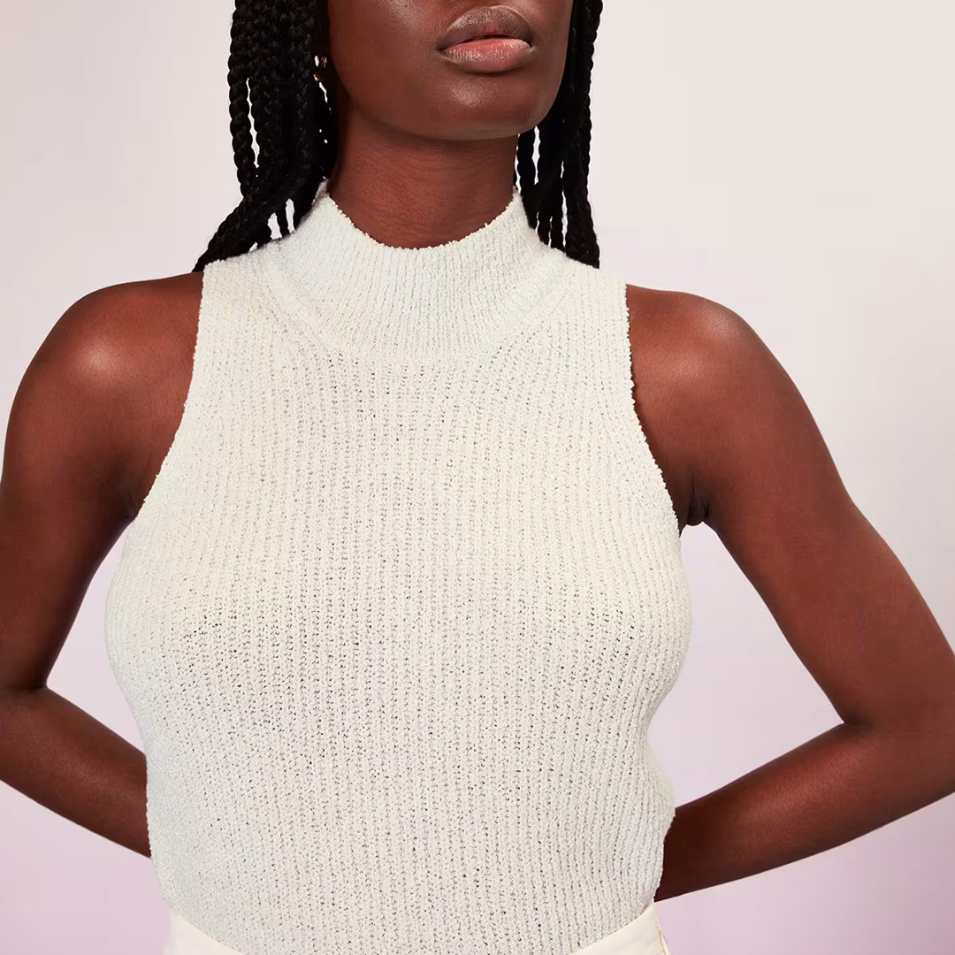 Ecru High Neck Cotton Blend Top