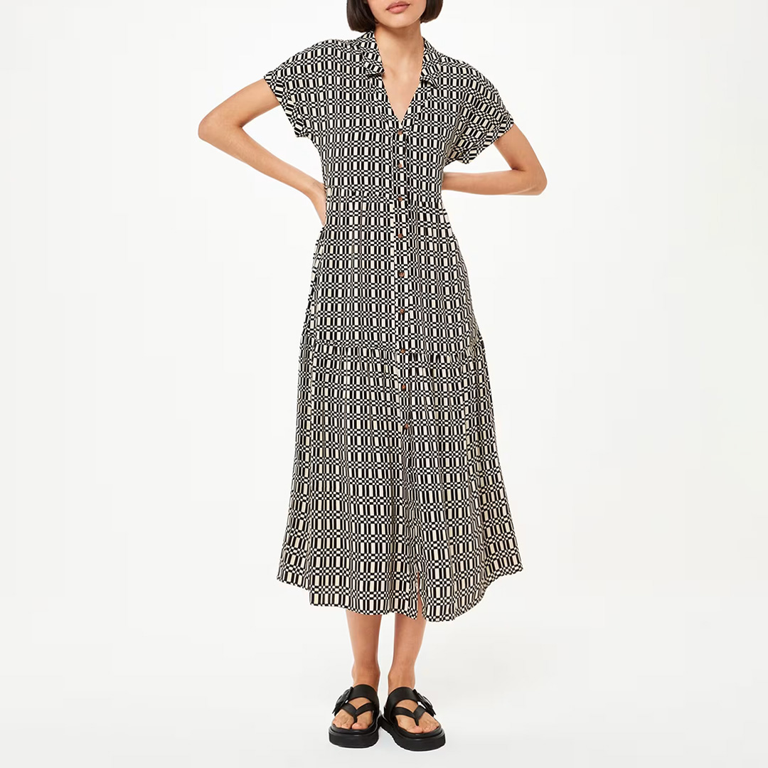 WHISTLES Women's   Black Link Check Print Dress in Size 10, BrandAlley