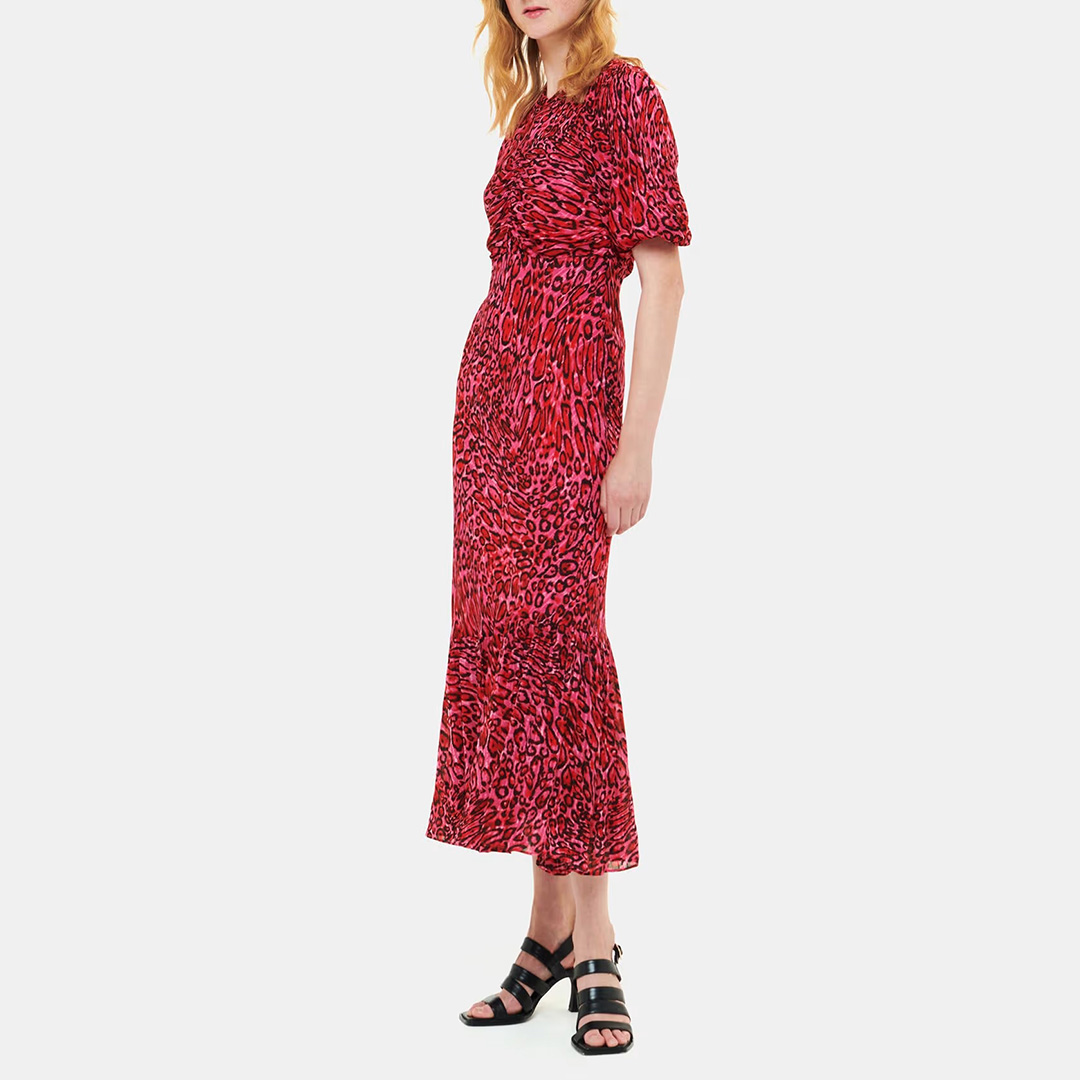 WHISTLES Women's  Pink Waving Leopard Midi Dress in Size 8, BrandAlley