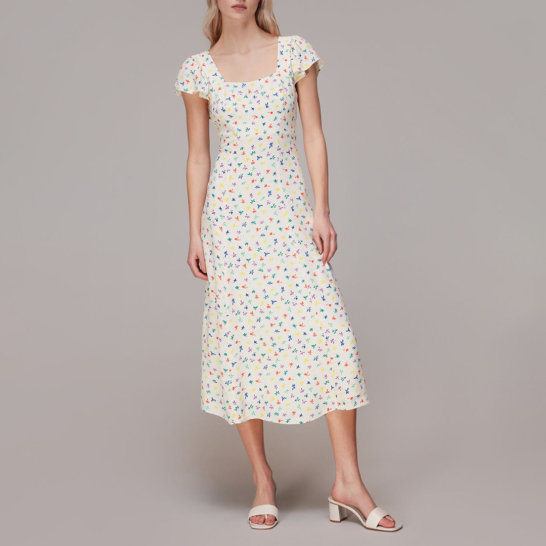 White Floral Midi Dress
