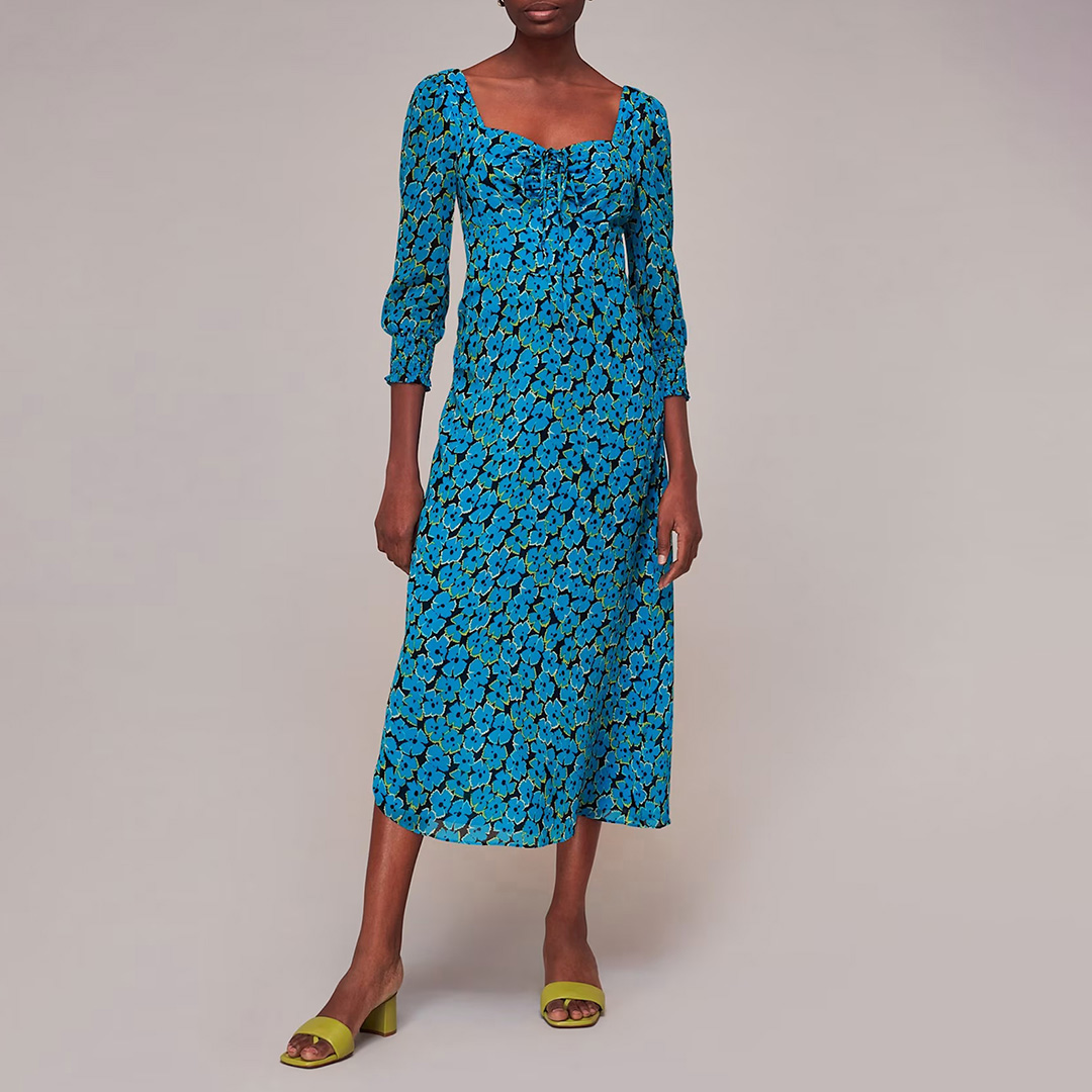 WHISTLES Women's   Blue Farfalle Floral Midi Dress in Size 12, BrandAlley