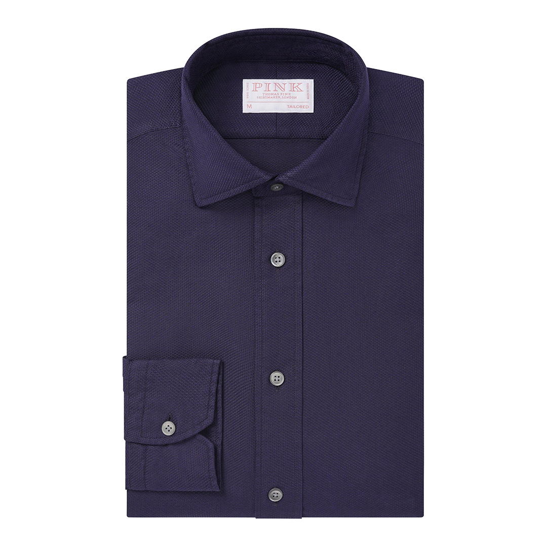 Blue Tailored Fit Dobby Cotton Shirt