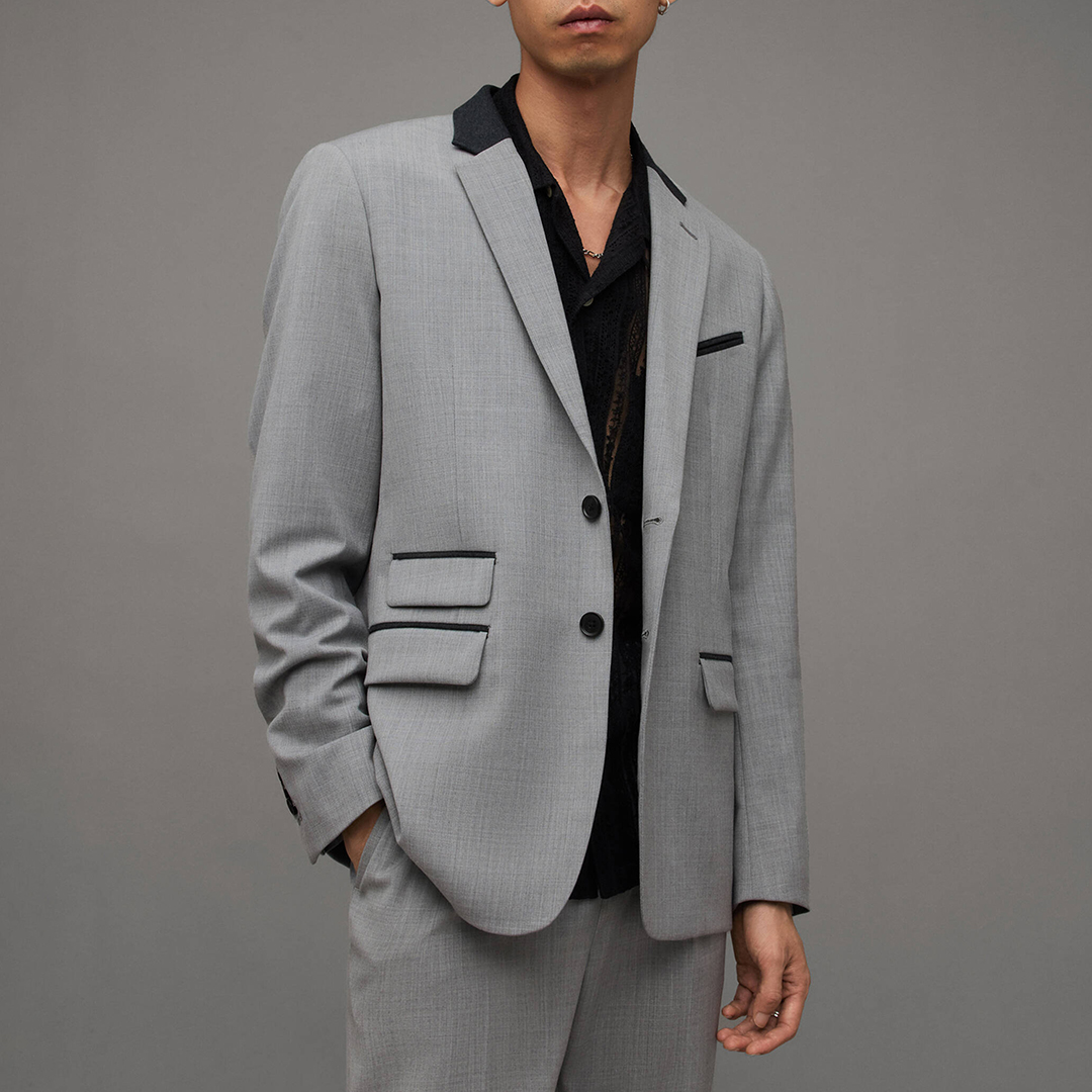 All Saints Men's  Light Grey Buller Single Breasted Blazer in Size 38, BrandAlley