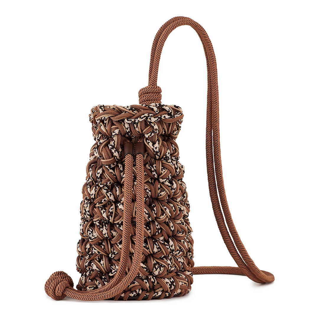 Brown Braided Drawstring Leather Bag