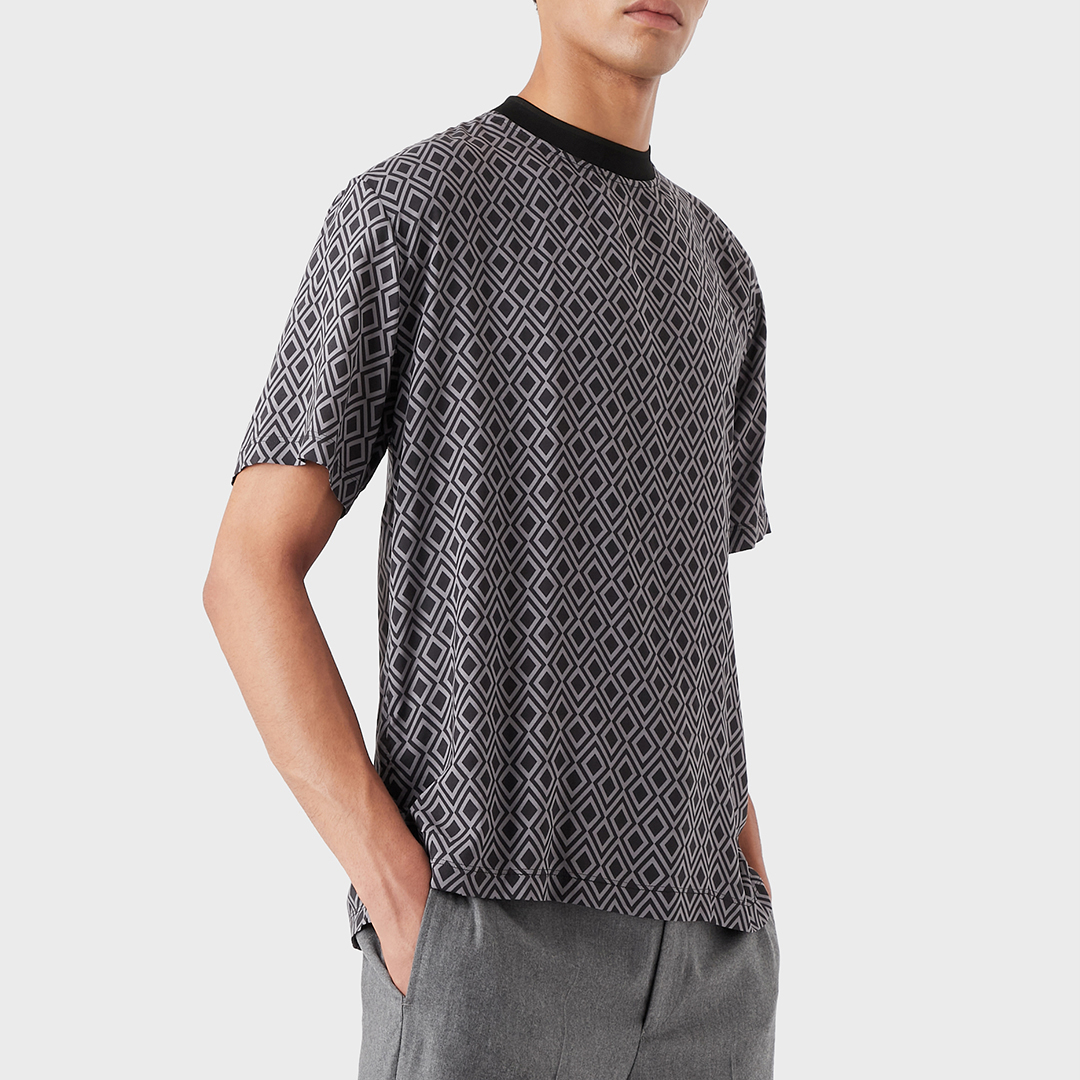 Black Crew Neck Printed Top