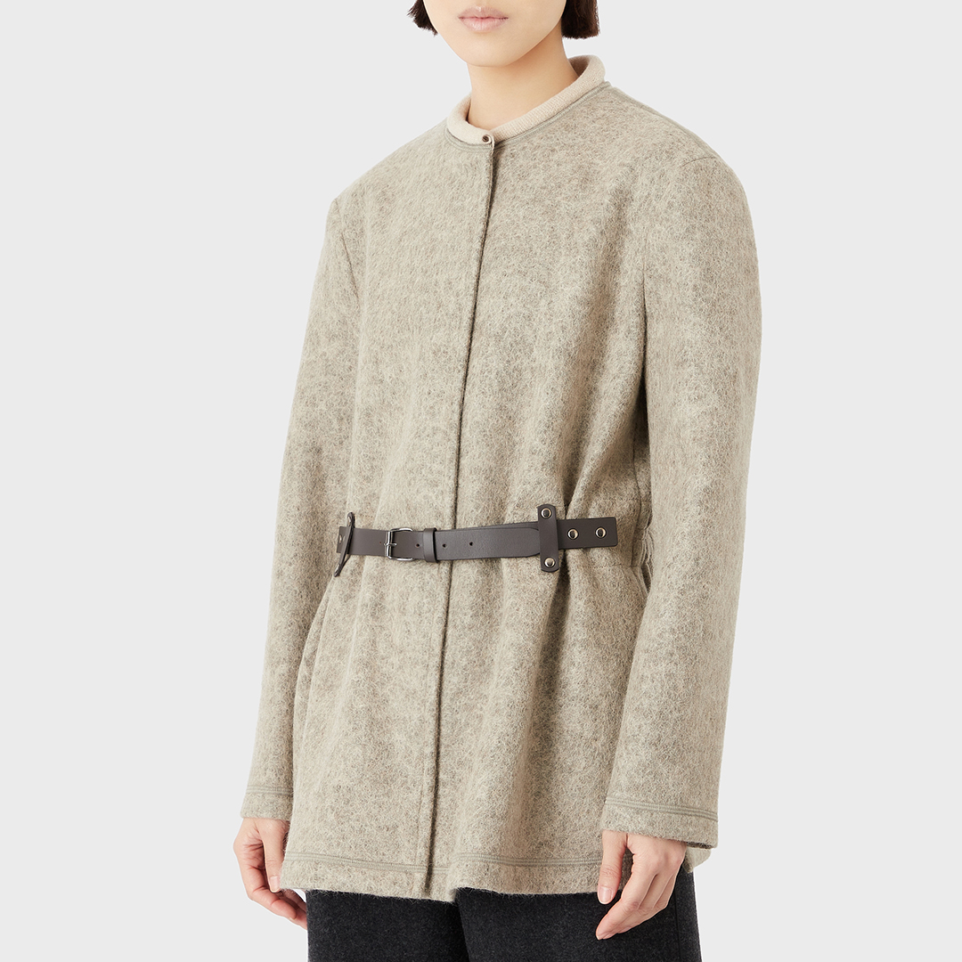 Beige Belted Wool Blend Jacket