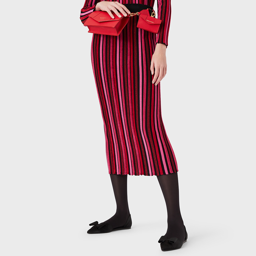 Red Stripe Midi Skirt