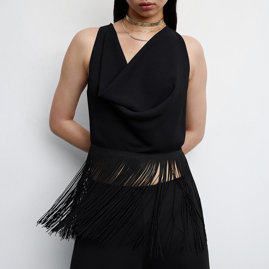 Black Fringed Cropped Top