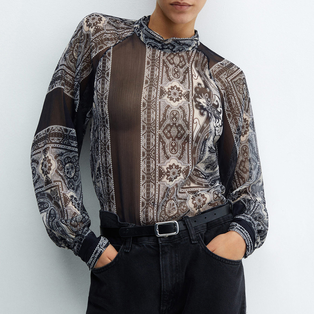 Black Sheer Printed Blouse